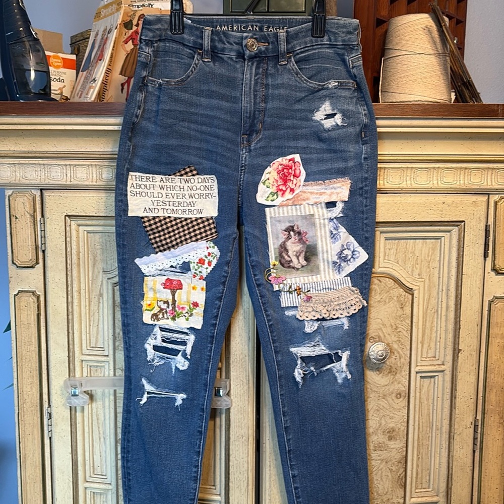 Upcycled patch jeans